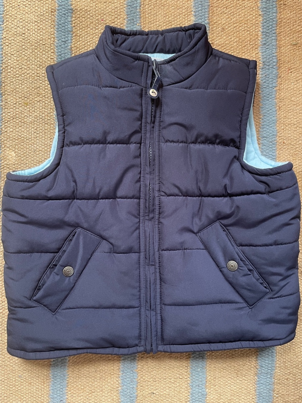 Navy Quilted Puffer Vest with Light Blue Lining